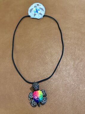 New Marble Multicolor Turtle Pendant on Black Cord Stretchy Necklace